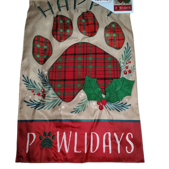 Happy Pawlidays 18 inch Embroidered Yard Flag Christmas Decor - Picture 2 of 5